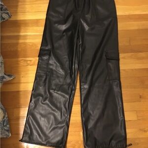 And Now This NWT Women’s Black Faux Leather Cargo Pants